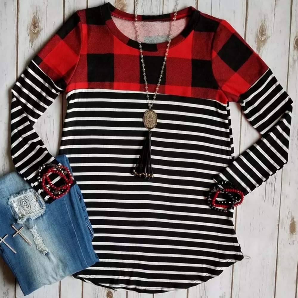 Buffalo Plaid Striped Long Sleeve Shirt